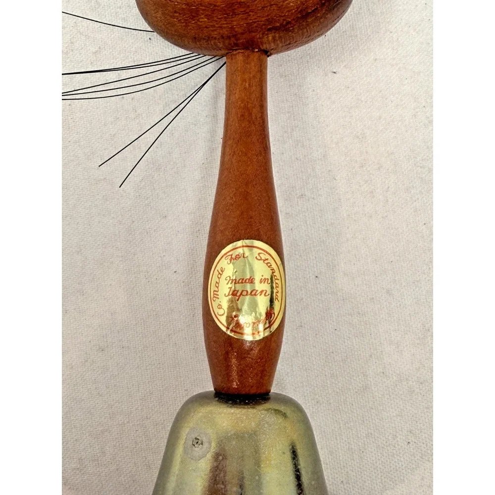 MCM Made in Japan Wooden Groovy Cat Bell Amber Eyes Mid Century Desk Decor 5